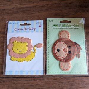 NEW Lion & Monkey Pair Embroidered Felt Iron-On Heat-Transfer Appliques Crafts